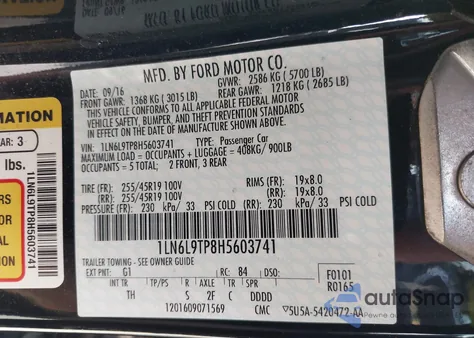 2017 Lincoln Continental Select из США, поврежденный, VIN 1LN6L9TP8H5603741